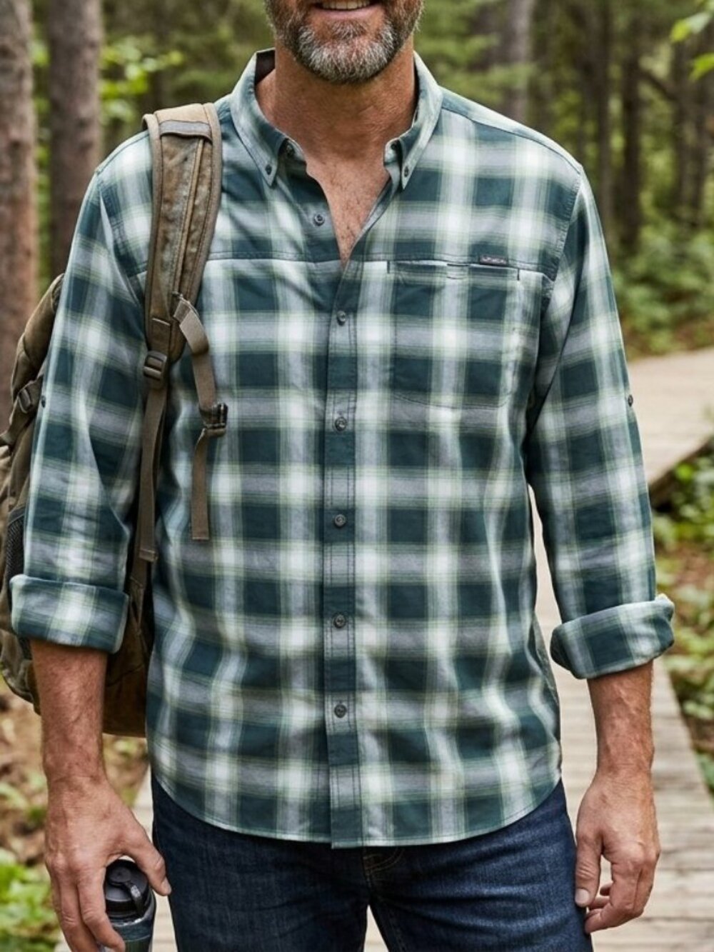 Eddie Bauer Men's Long Sleeve Green Plaid Button Down Shirt Size 2XL Hiking